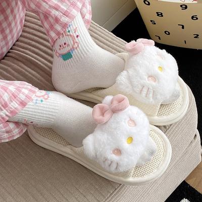 Милые мультяшные домашние повседневные тапочки женские летние новые удобные универсальные нескользящие для улицы льняные тапочки женские