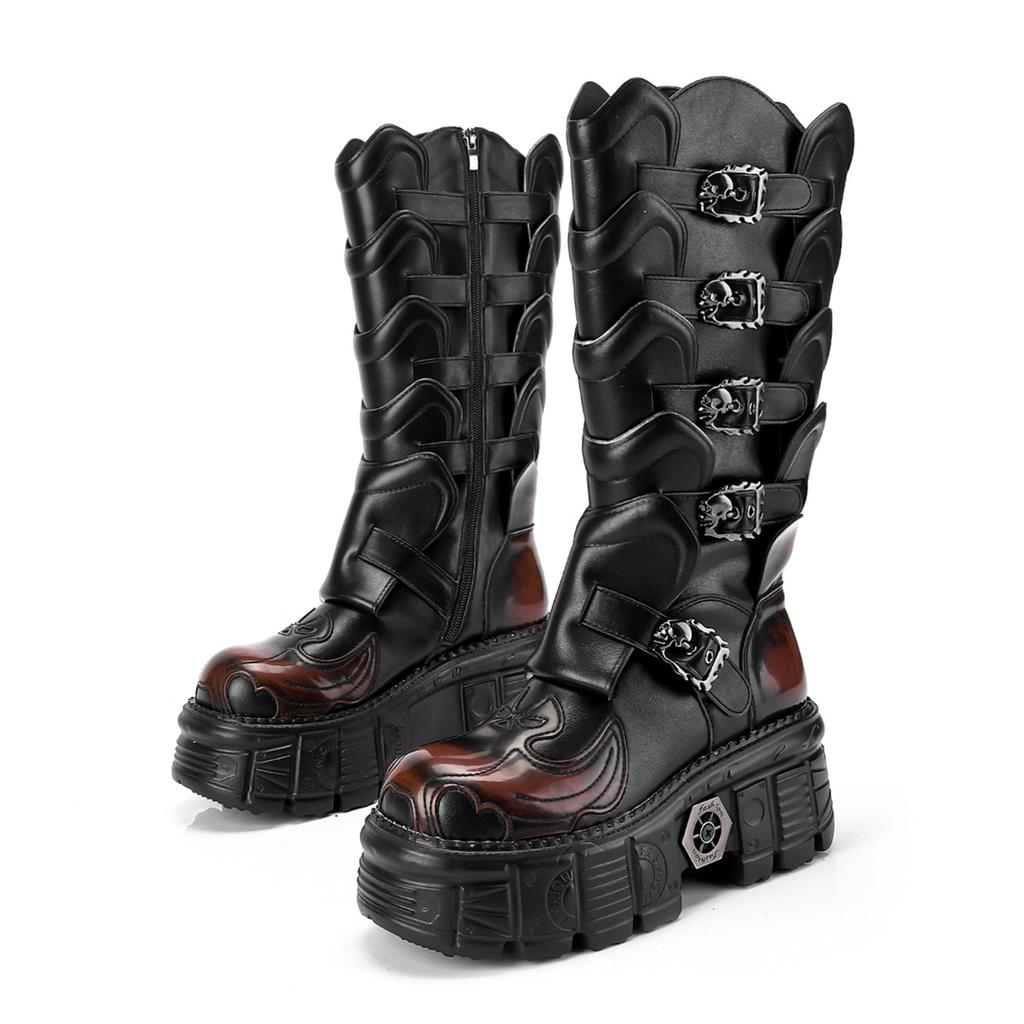 Fashion NewRock Punk Metal - Decorated Boots, Handmade Leather Platform Knee - Highs