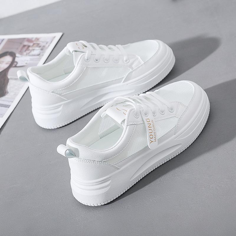 Маленькие белые туфли женские новинка весны 2025 года корейская версия универсальных повседневных женских туфель с ажурной сеткой и дышащей подошвой QR03-1