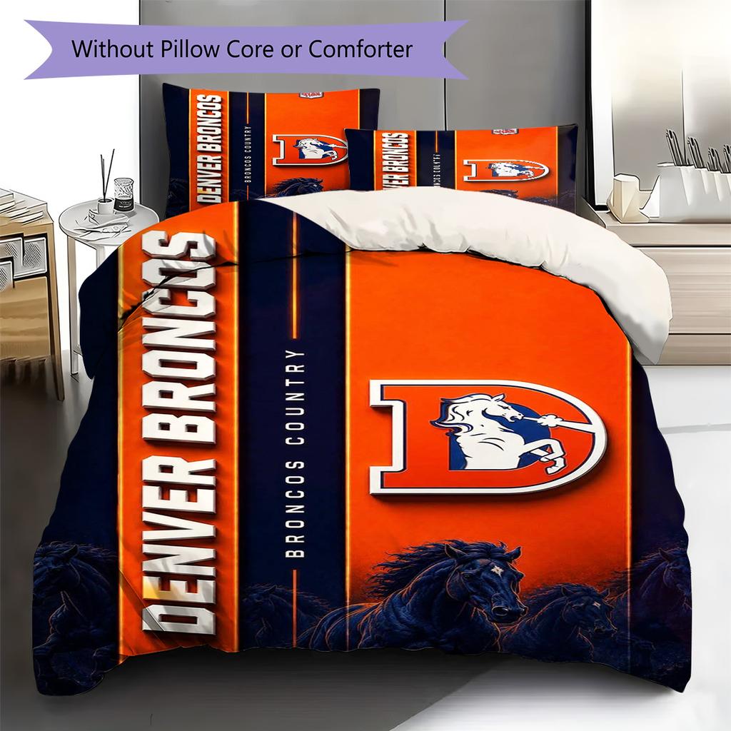 Denver Broncos Pattern Bedding Set Quilt Cover Pillowcase Home Decor Gift (1 * duvet cover + 2 * pillowcase, without core)