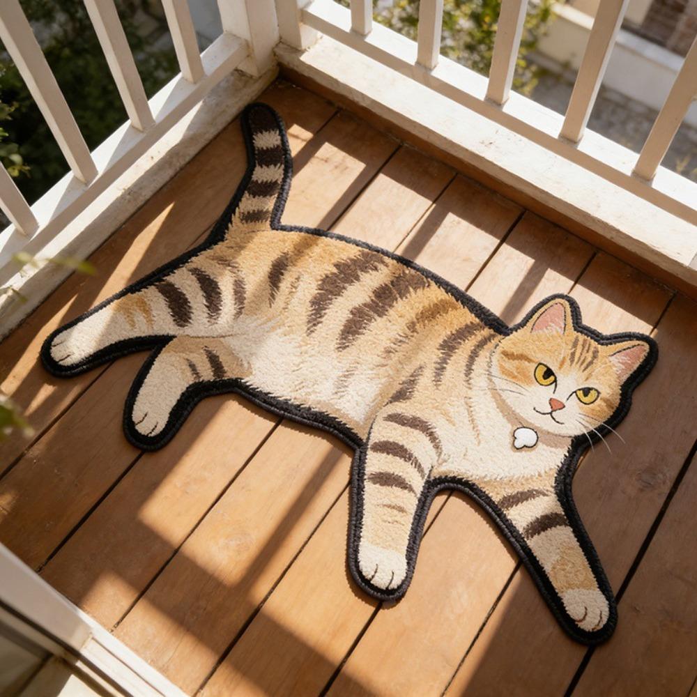 Non Slip Cat Floor Mat Absorbent Bedside Carpet Room Accessory Cat Shaped Rug Bathroom