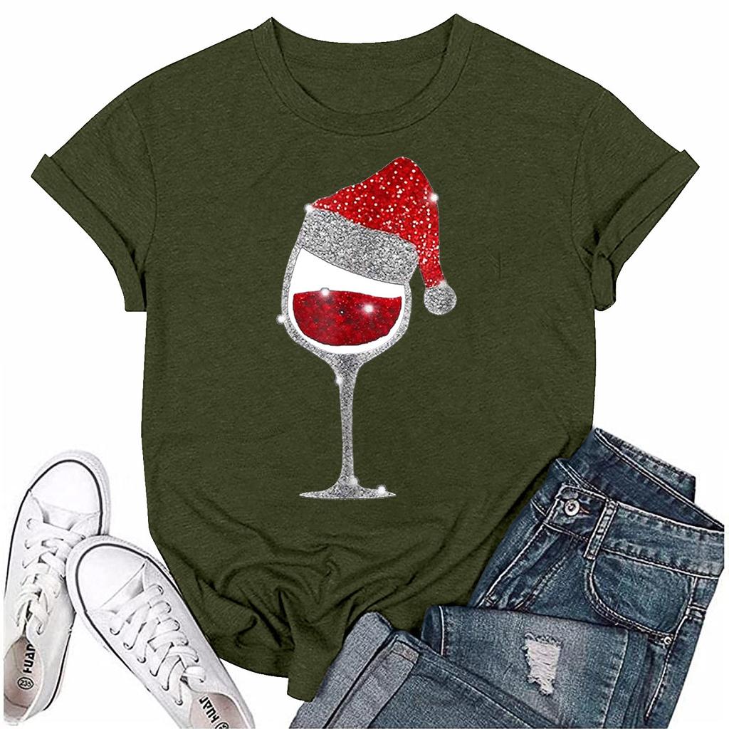 Женский повседневный рождественский принт с короткими рукавами и круглым вырезом, свободный пуловер, топ