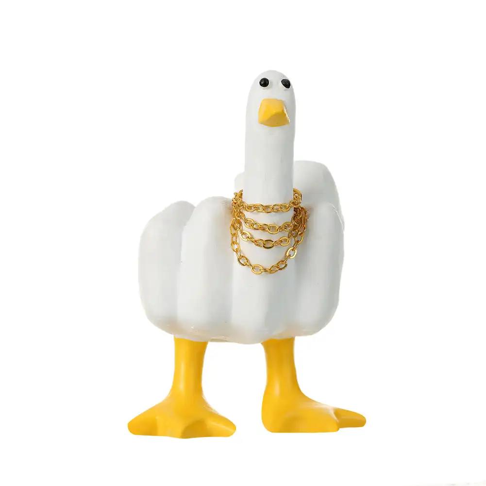 Новая забавная статуэтка утки со средним пальцем из смолы, украшение для автомобиля, центральная консоль, украшения для автомобиля