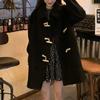 Черное пальто, женское осеннее среднедлинное свободное пальто на пуговицах, повседневное удобное пальто на пуговицах