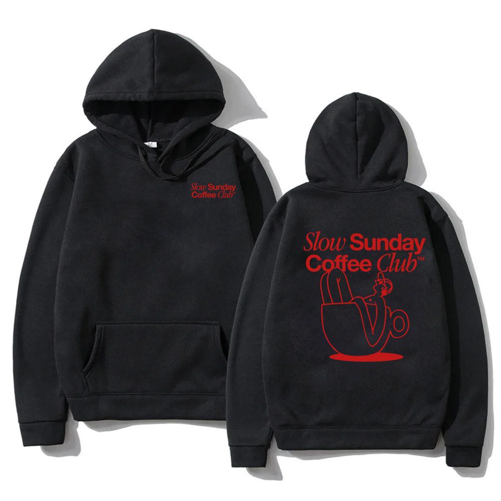 Slow Sunday Coffee Club Hoodie Funny Men Hoodies Harajuku Aesthetic Clothes Unisex Streetwear Fleece Pullover Sweatshirt Vintage