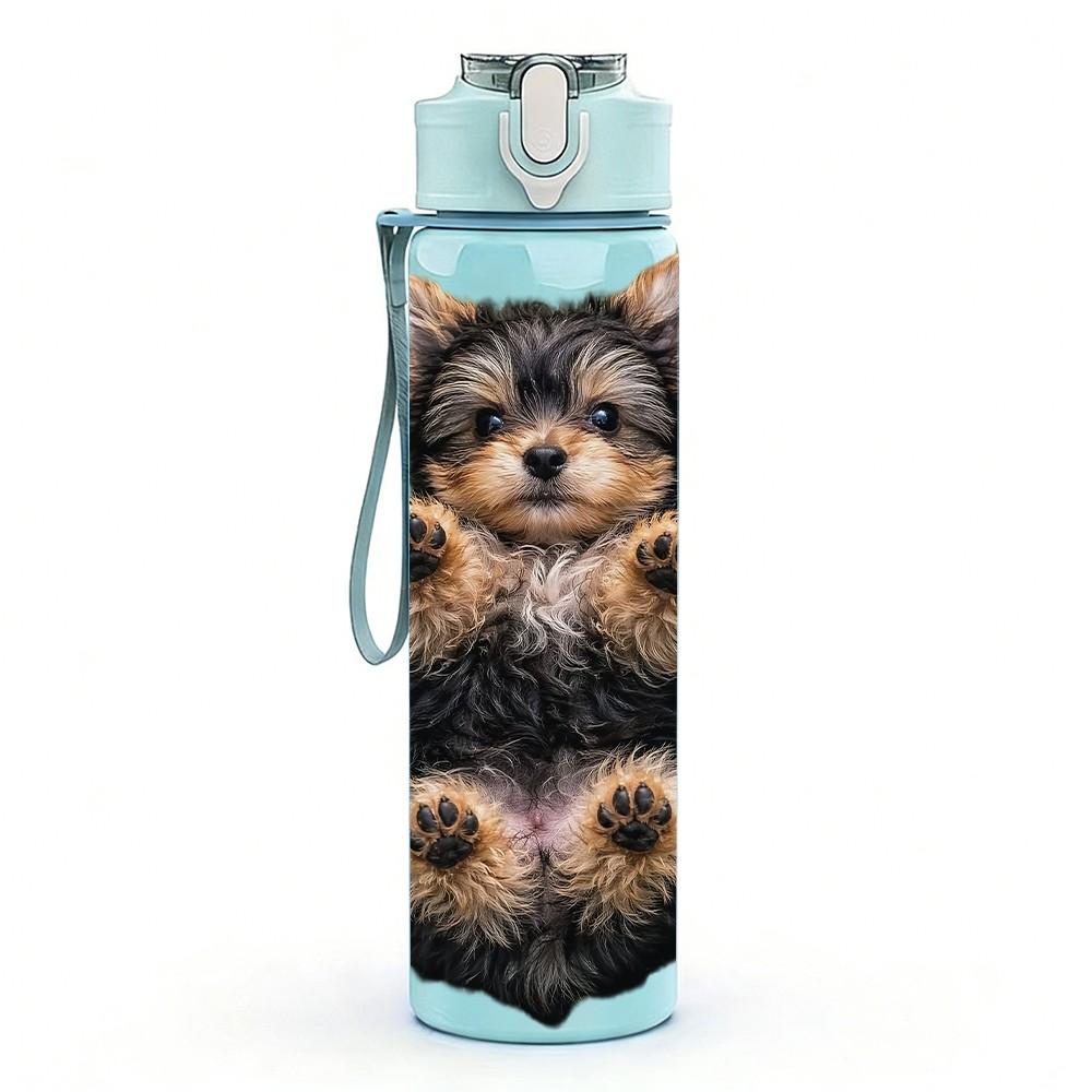 1PC Yorkie Puppy Paws Up Close 750ml Color Plastic Sports Water Bottle Leakproof Flip Straw Lid Suitable for Sports Office Home Use