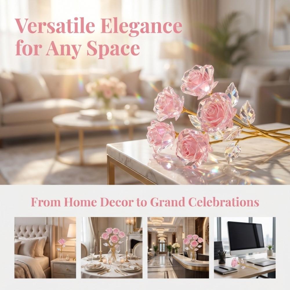 10Pcs Eternal Large Pink Leaf Roses Fade Resistant Handcrafted Eternal Roses Romantic Artificial Crystal Flowers Home Decoration