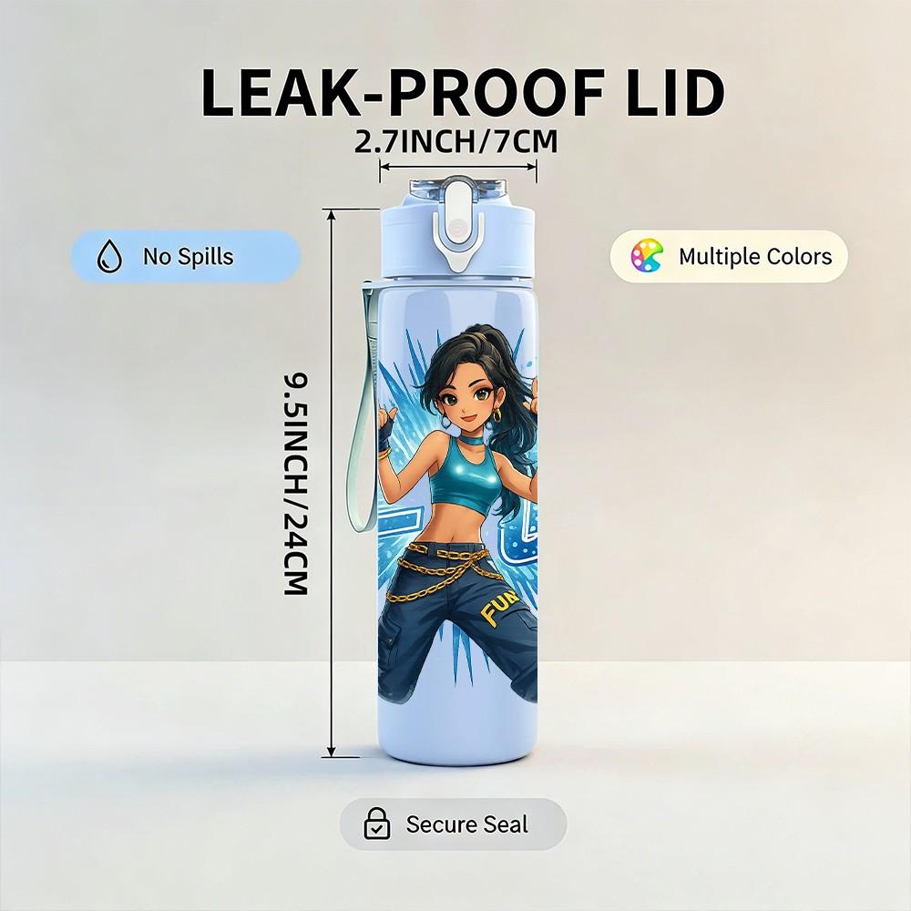 1PC Powerful Female Fighter Pop Art Print 750ml Color Plastic Sports Water Bottle Leakproof Flip Straw Lid Suitable for Sports Office Home Use