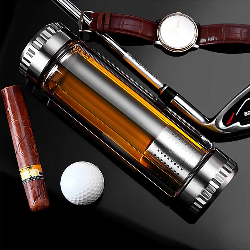 Бутылка для заварки чая BORREY для воды, стеклянная бутылка с двойными стенками, бутылка для воды, отдельная бутылка для воды и напитков, 2 крышки, 1 фильтр