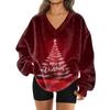 Женская модная повседневная толстовка с длинным рукавом и V-образным вырезом с рождественским принтом