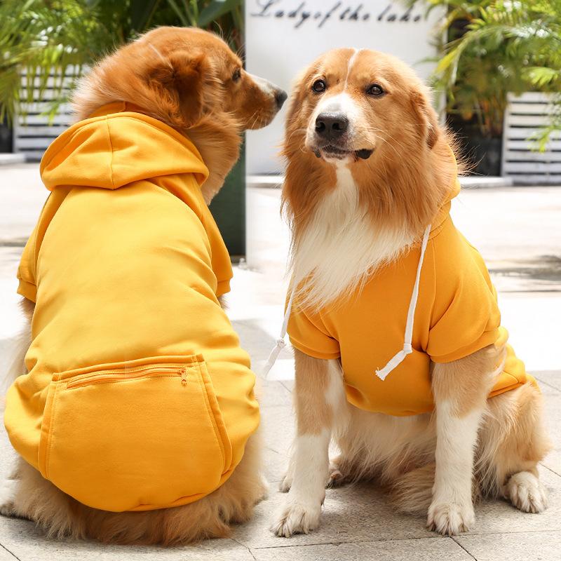 Pet Hoodies for Large Dogs Spring and Autumn Fleece Golden Retriever Sweatshirt with Hat and Zip Pocket  Pet Clothing