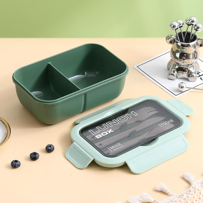 1pc-Large Capacity Bento Box - Portable Lunch Container with Fork and Spoon for Office, School, Outdoor - Durable, Easy To Clean