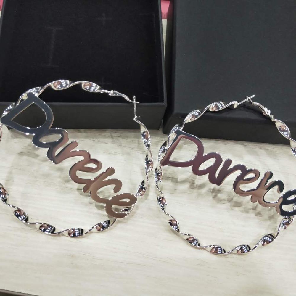 WinWinWin Bamboo Style Custom Hoop Earrings Charming Earrings Name Gift Stainless Steel Bamboo Hoop Customize Name Earrings
