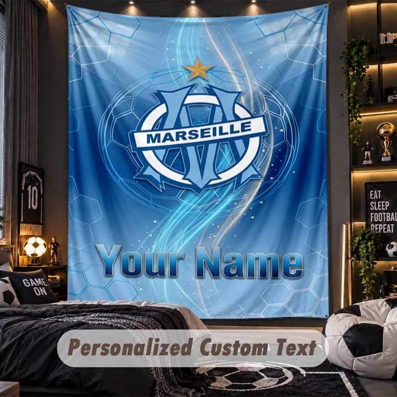 TapestryOlympique Marseille FC Custom Name Text Personalized Wall Hanging Tapestry Home Wall Decor