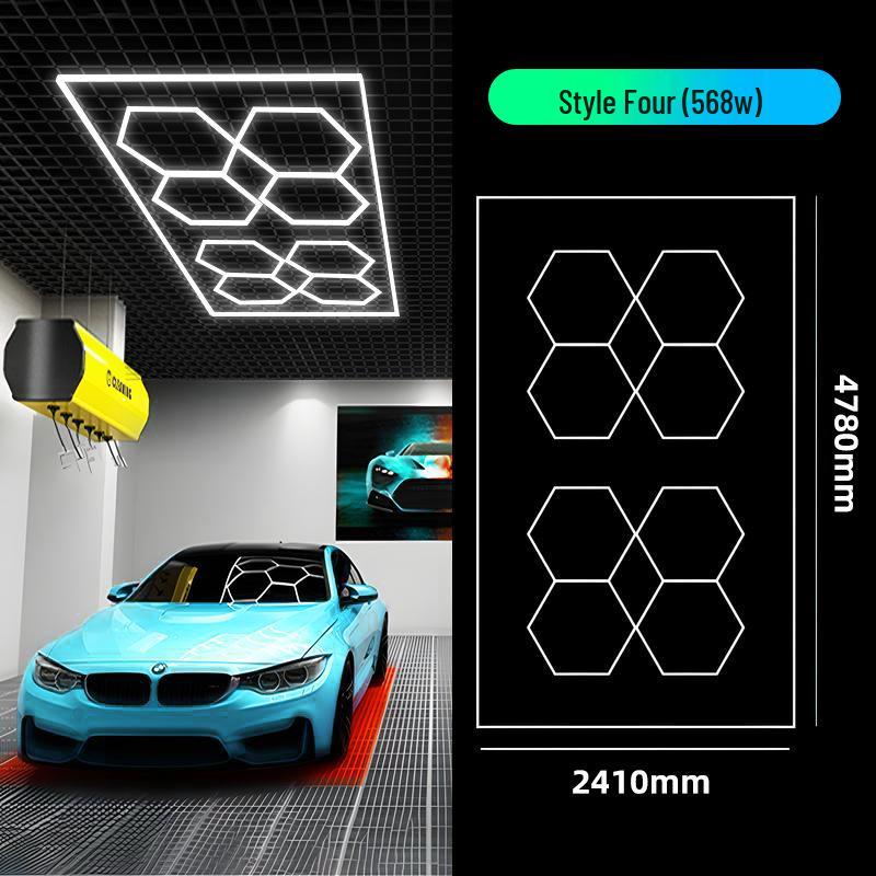 Hexagonal Waterproof LED Honeycomb Lamp for Gyms, Barbershops, and Car Washes.