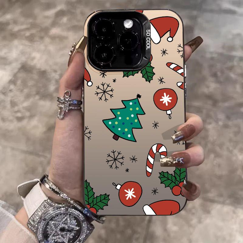 Для iPhone 17 16 15 14 13 12 11 Pro Max 17 Air 16E X XS XR Чехол С Рождеством Мультяшная Рождественская Елка Электрооцинкованный Серебристый Чехол