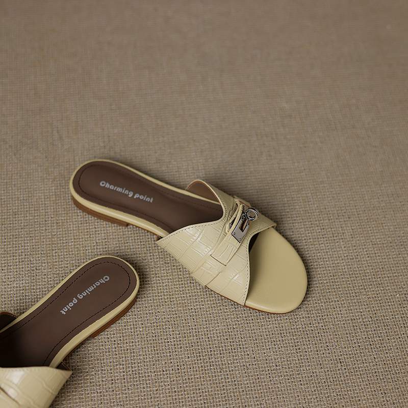 Krazing Pot Мюли из коровьей кожи, летние, размер 42, на низком каблуке, роскошные туфли с металлическими украшениями, женские, суперзвездные, женские, с открытым носком, сандалии без застежек