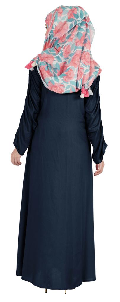 Bimba Islamic Clothes For Women Long Dress With Printed Hijab Scarf Rayon Abaya Maxi Front Button Muslim
