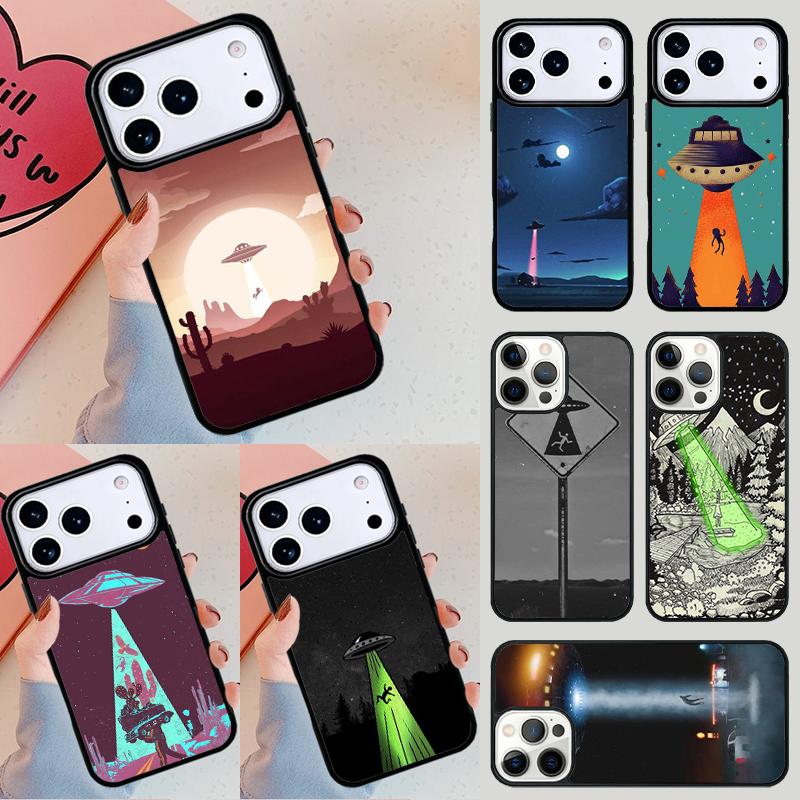 Sky aliens UFO astronauts lovely Phone Case For iPhone 17 Air 14 15 13 12 Max Cover For Apple 16e 11 Pro Max Plus Coque