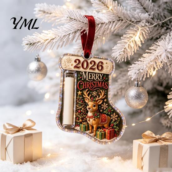 Christmas Money Holder for Cash Stocking Shaped Gift Ornament, Acrylic Hanging Holiday Card Ornament Decor, Xmas Tree Tree, Party Supplies Clip
