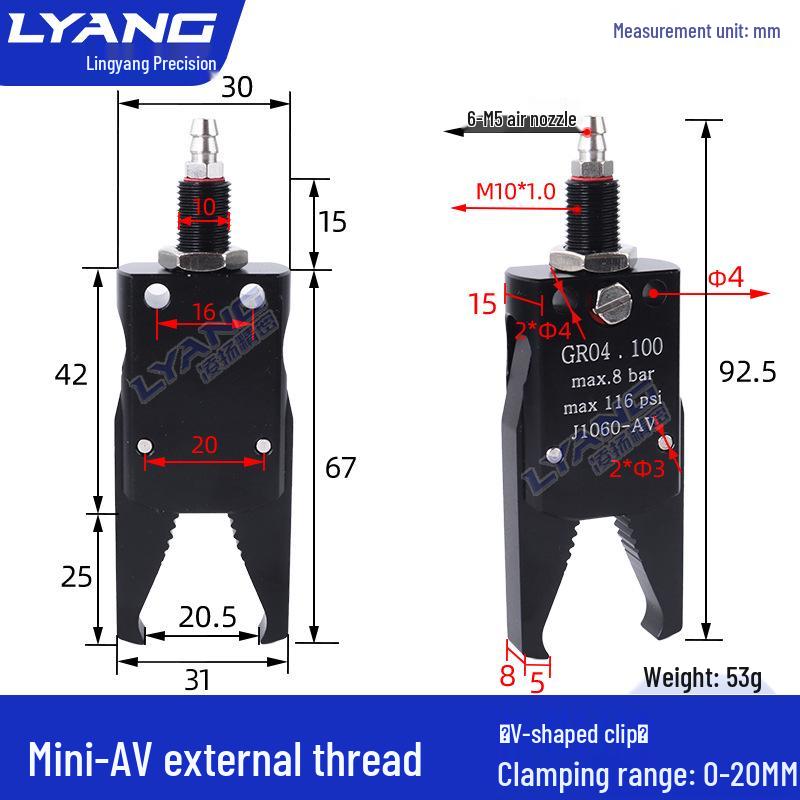 Pneumatic Mini Grippers: A/B/C/E Robot Arm Clamps for Injection Molding (J1060/J1080).