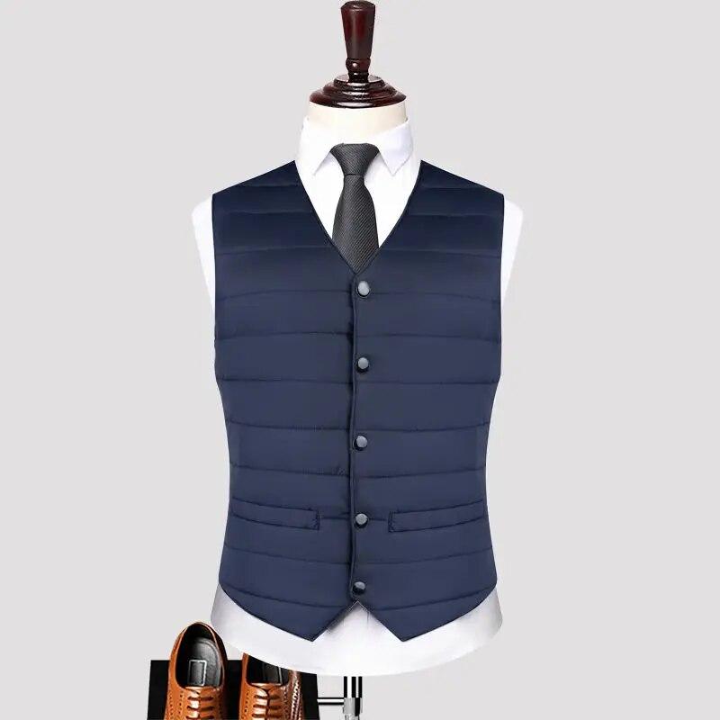 Осень-зима, пуховое хлопковое мужское пальто, жилет, модные кардиганы на пуговицах, утепленные однотонные повседневные куртки без рукавов с v-образным вырезом