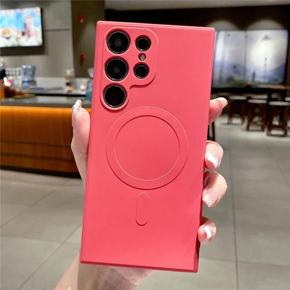 Жидкий силикон для чехла Magsafe Wireless Charge для Samsung Galaxy S25 S24 Ultra S23 S22 S21 A55 A15 A35 A05 Противоударный чехол