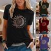 Модный женский свободный удобный топ с круглым вырезом и короткими рукавами с принтом Солнца и Луны