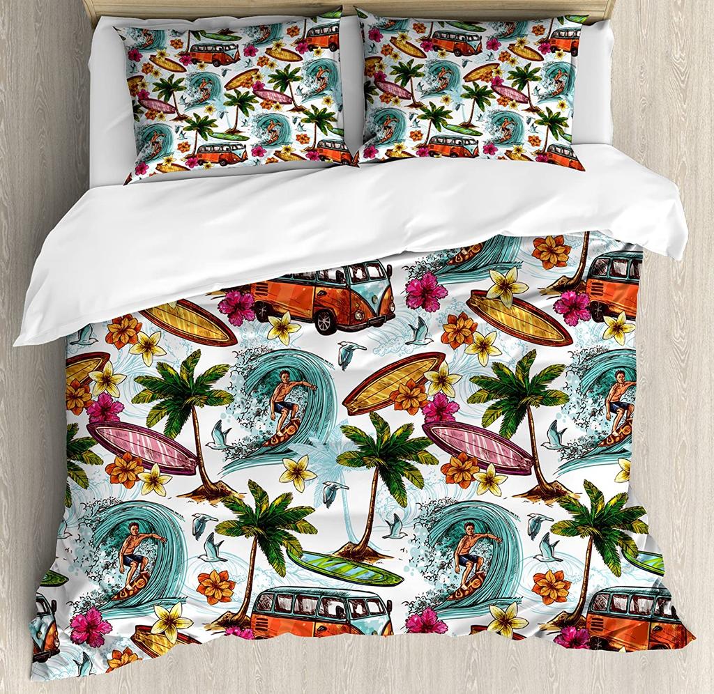 Surf Bedding Set For Bedroom Bed Home Hippie Classic Old Bus with Surfboard Freedom Holida Duvet Cover Quilt Cover Pillowcase