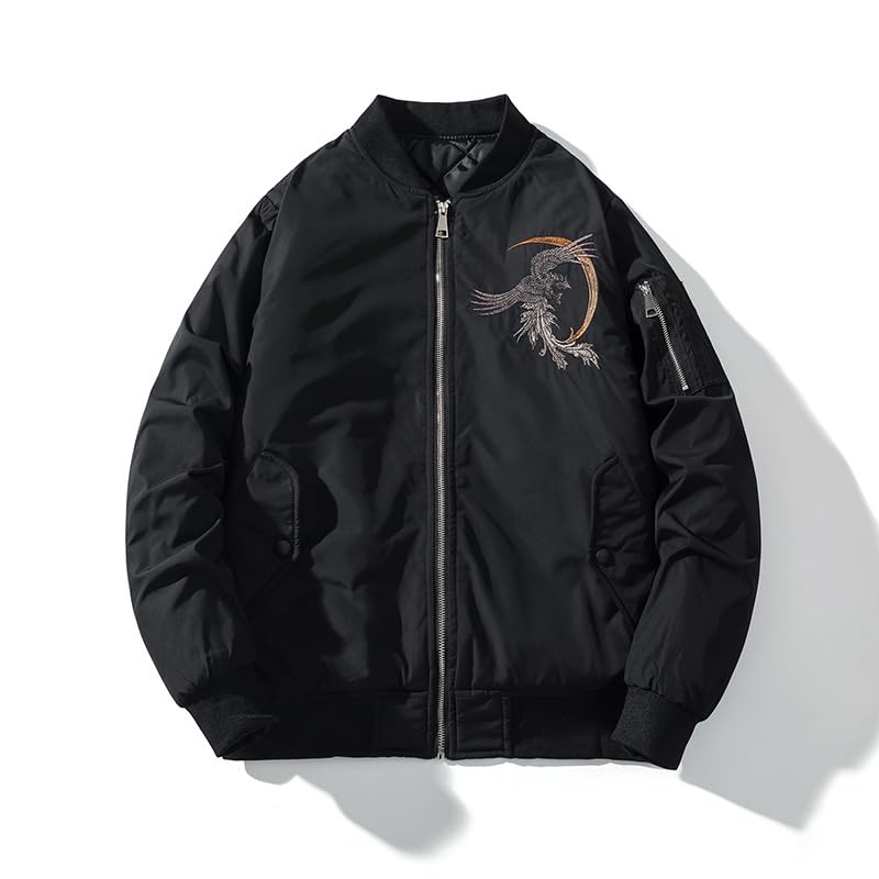 Sukajan Japanese Pattern Padded Motorcycle Jumper Thin Flight Jacket Outerwear Ma1 Embroidered Padded Jacket Riders FUN208 [East Rain] Men's Men's
