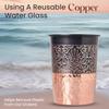 Copper Printed Design 250ML Water Glass with Rust Proof Protection for Home and Office Use Ayurveda and Yoga Health Benefits Glass Set of 6