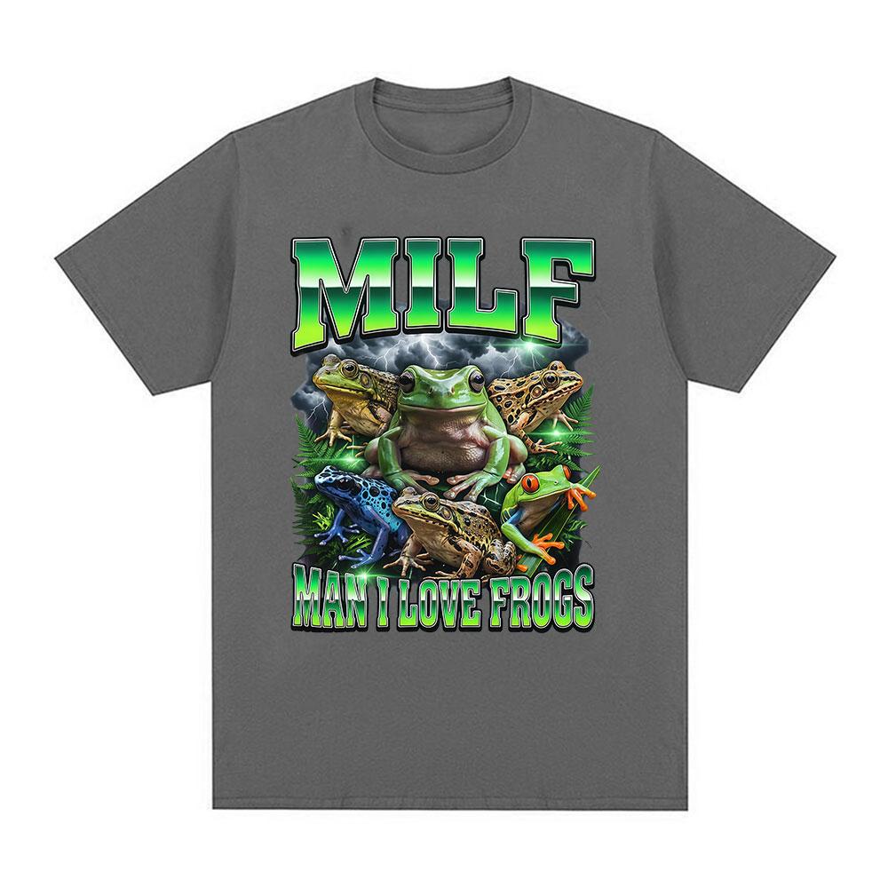 MILF Unisex Ilove Frogs Funny Frog Meme T-shirt Unisex's Vintage Oversized Cotton T-shirts Fashion Humor Clothing Short Sleeve T-shirt