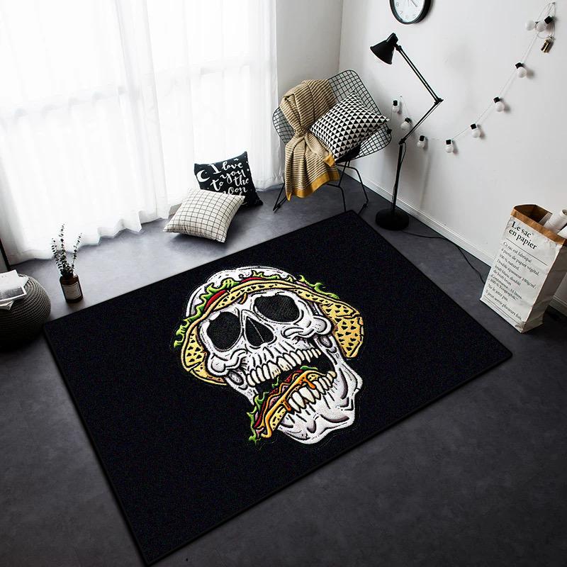 Black White Skull Style Carpet for Living Room Home Decoration Bedroom Bedside Fluffy Soft Rug Lounge Coffee Tables Non-slip Mat