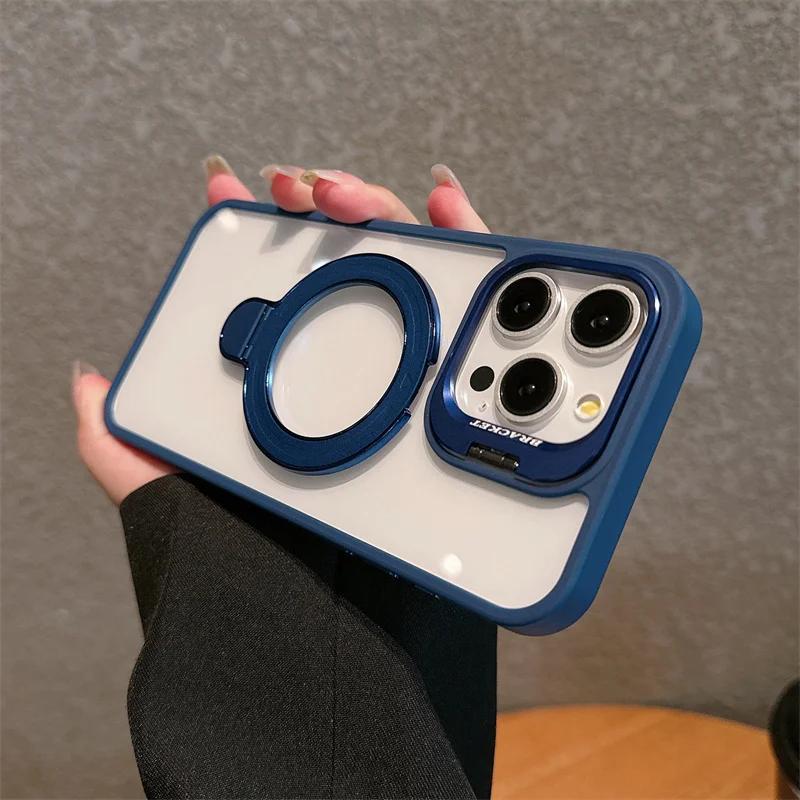 Чехол-подставка с двумя металлическими кольцами для iPhone 15 14 13 12 11 16 Pro Max 15 Plus Чехол для Magsafe Магнитная беспроводная зарядка Крышка