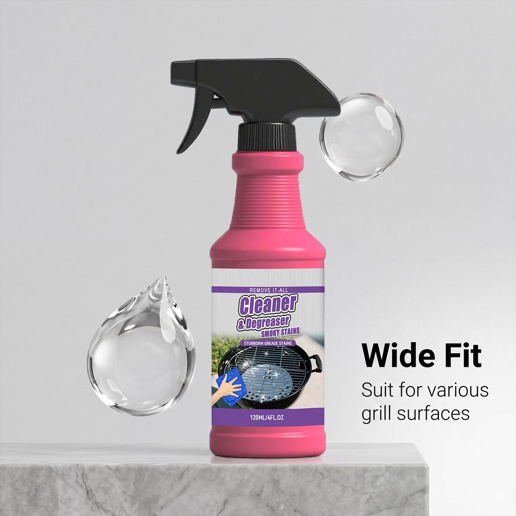 Grill Cleaner Degreaser 120ml with Cleaning Sponge and Cloth for BBQ Grill Grates Racks Stubborn Grease Stain Removal Powerful Cleaning Solution