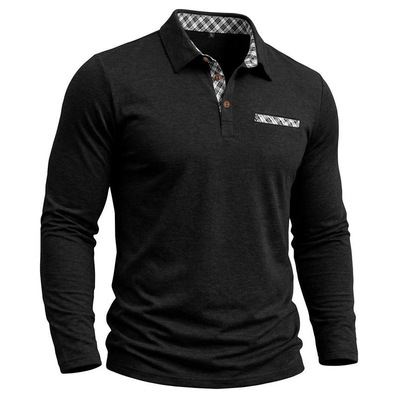 Мужские поло в американском стиле Весна Осень Длинный рукав Smart Casual Отложной воротник На pull-on Поло Мужские