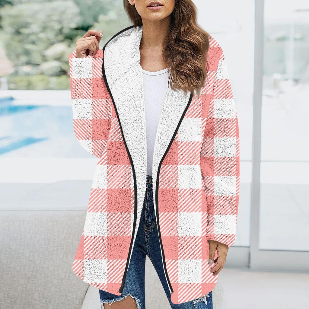 Женская модаЗимняя плюшевая клетчатая куртка с длинным рукавом