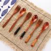 Kitchen Handmade Cloth Bag Desserts Condiment Spoon Fork Wooden Natural Cutlery Set Tea Scoops