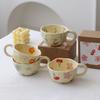 Керамические кружки, кофейные чашки, корейский стиль, завтрак, сок, домашние чашки, сложенные вручную, цветочная чашка для чая с молоком, для детей, посуда для кухни