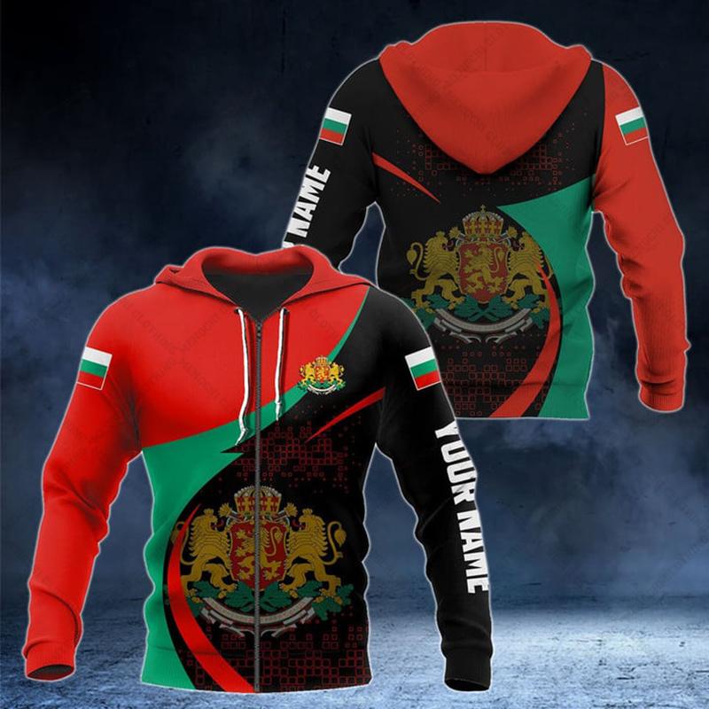 Имя Болгарии Эмблема молнии Толстовки Свободные унисекс оверсайз толстовки Зимняя повседневная уличная одежда Топ Пуловер