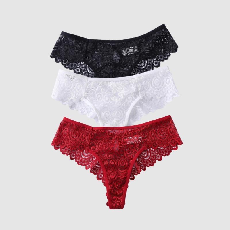 3 Pieces Lot Women's Sexy Lace Panties Lace Thongs Lingerie Intimates Woman Designed Tangas Big Size