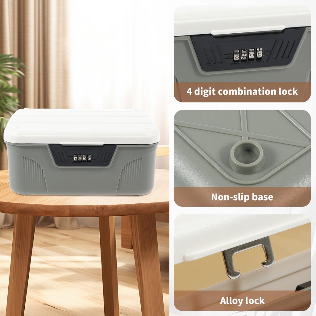 4 Digit Password Lock Safe Box Plastic Lockable Storage Bin High Security Household Cash Jewelry Privacy Security Storage Box