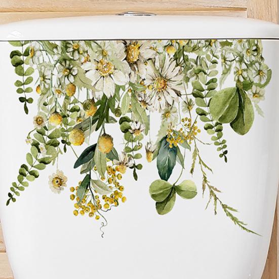 Toilet Sticker Long-lasting Green Plant Leaves Wall Sticker Beautiful Flower Decals for Toilet Home Decoration