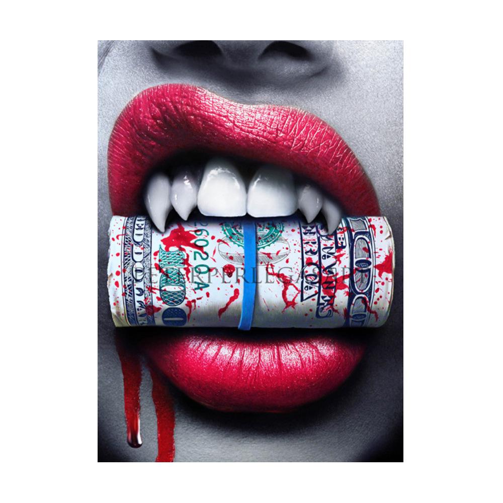 Деньги и пуля в красной губе, красота, американская картина маслом, бар, ресторан, фон, украшение на стену, холст, живопись, искусство