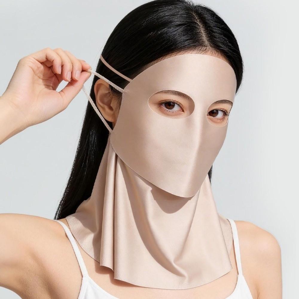 Solid Color Sunscreen Mask Sun Protection Neck Wrap Breathable Ice Silk Face Veil  Female
