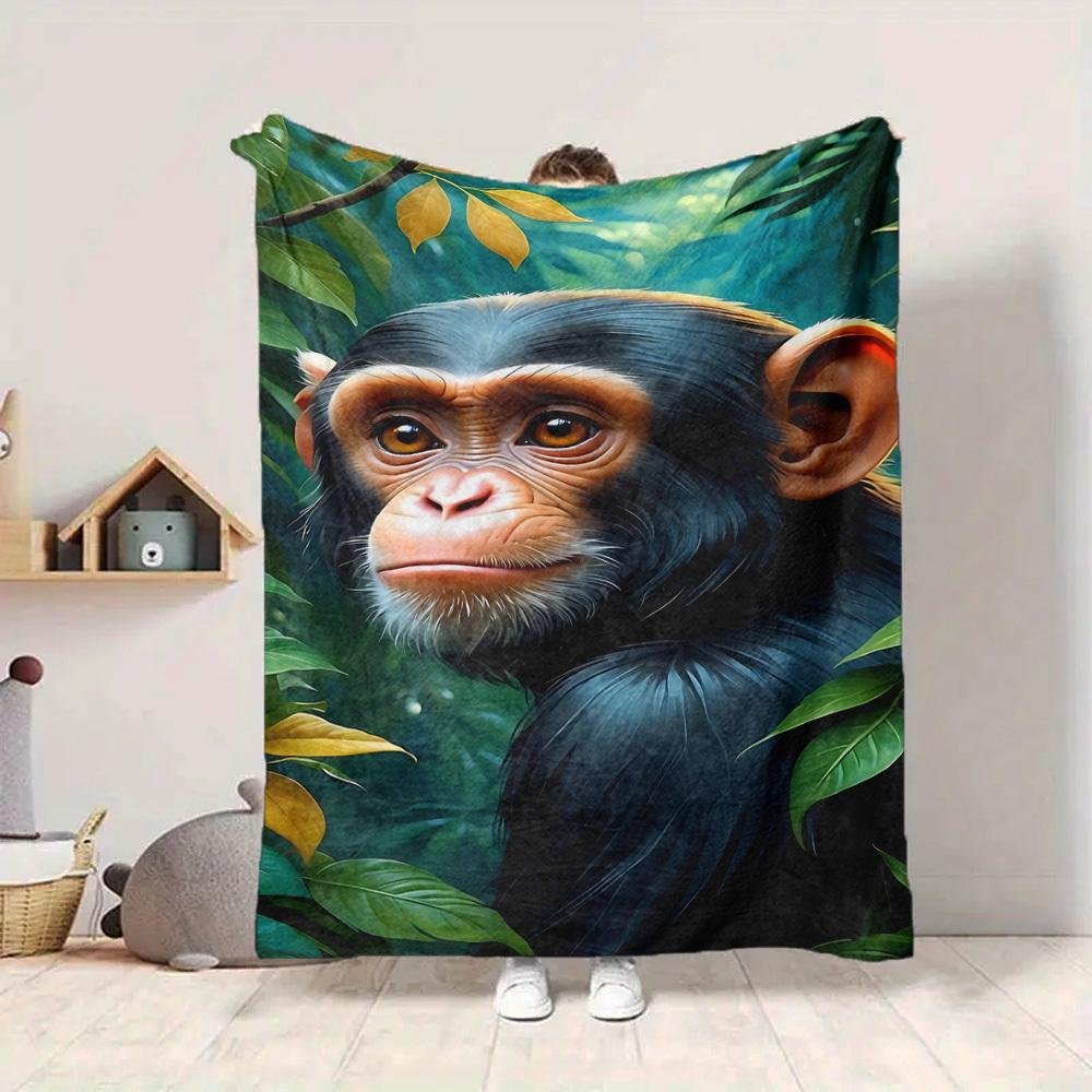 1pc Chimpanzee, Jungle Blanket Lightweight Flannel Blanket Throw Blanket For Sofa, Bed, Travel, Camping, Livingroom, Office yy251015147