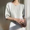 Breathable Silk Women's Round Neck Loose Solid Color Acetate Satin T-Shirt (2024 Spring/Summer Collection)
