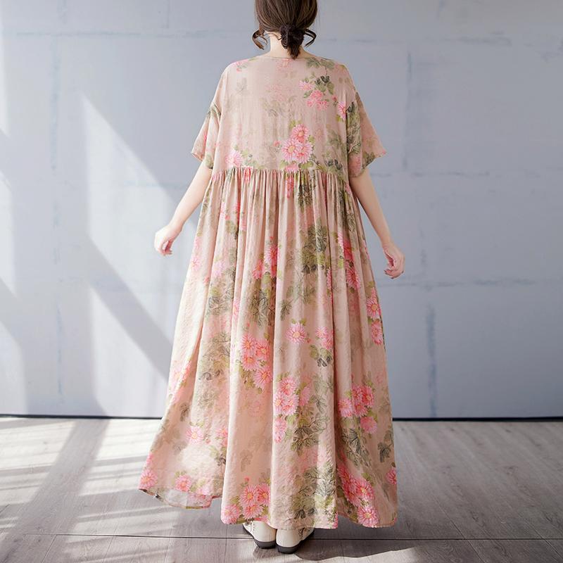 Dimanaf 2025 Летнее платье больших размеров для женщин, винтажное, длинное, повседневное, свободное, с круглым вырезом, базовое платье с цветочным принтом, макси