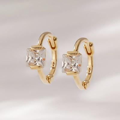 JEWNEL 14K Миниатюрные квадратные серьги-кольца с кубическим цирконием, застежка-пуш-ап