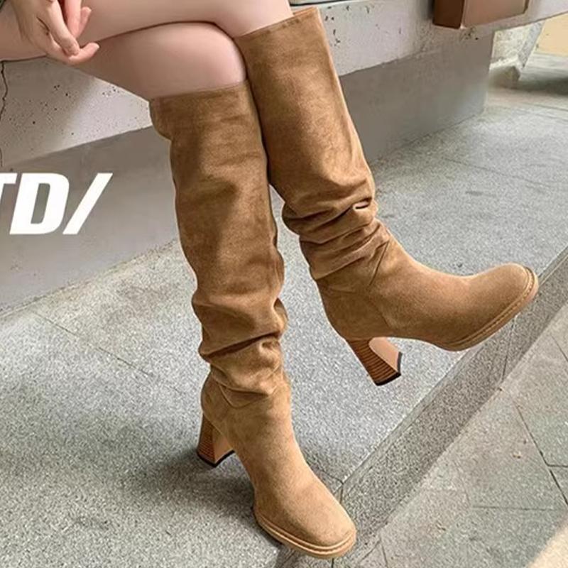 Модные туфли на высоком каблуке женские высокие сапоги замшевые туфли зимняя новая дизайнерская обувь женская 2024 трендовая обувь для ходьбы туфли-лодочки платье женские туфли